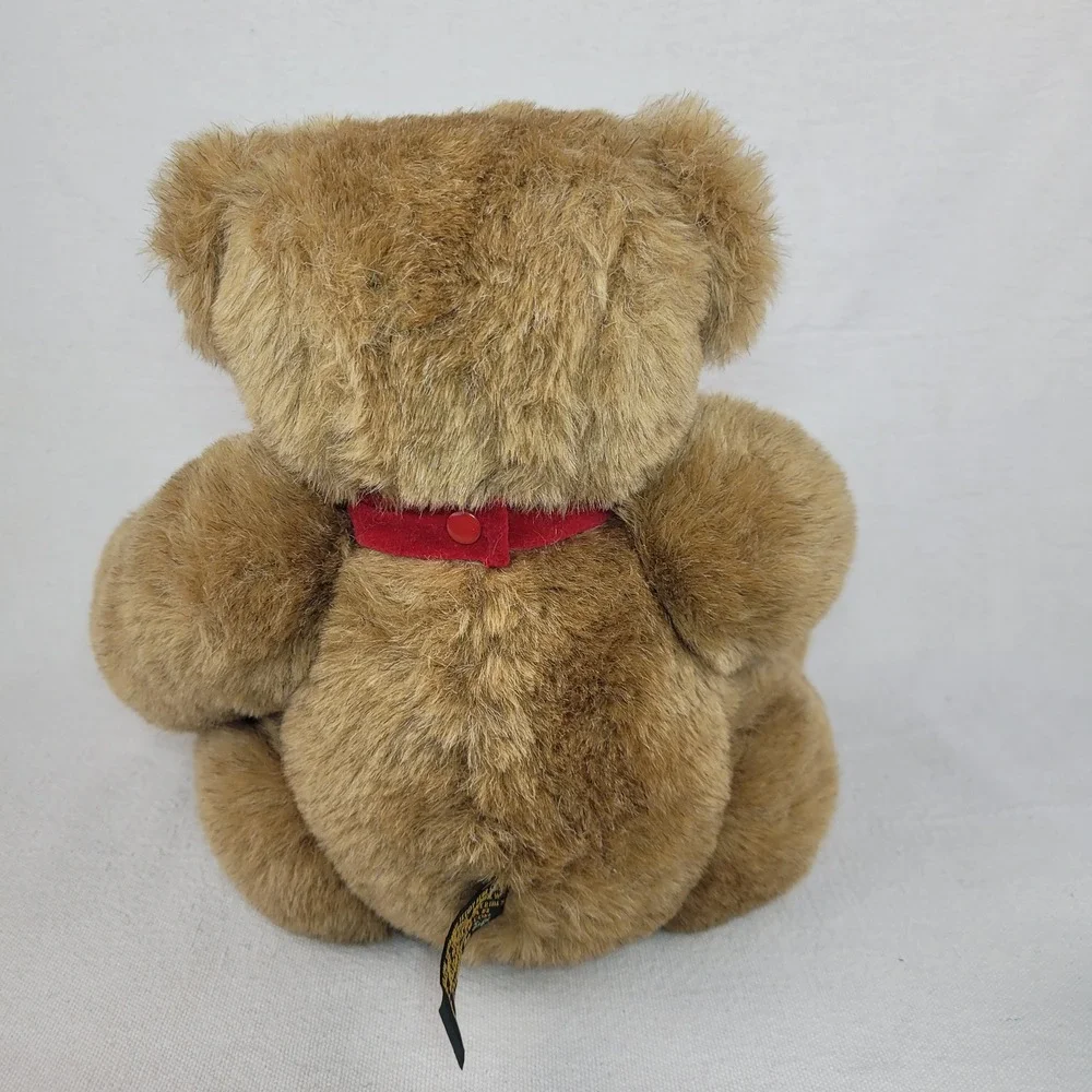Vermont Teddy Bear Brown Plush Velvet Red Bow Tie Jointed Stuffed Animal